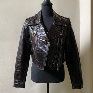 Oakwood Flying Bikes Crinkled Patent Real Leather Biker Motorcycle Jacket